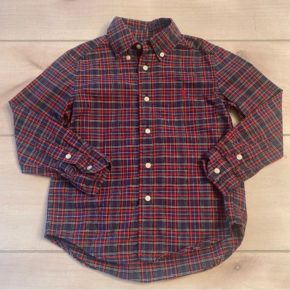 Ralph Lauren Kids Red and Blue Plaid Button-Down Shirt